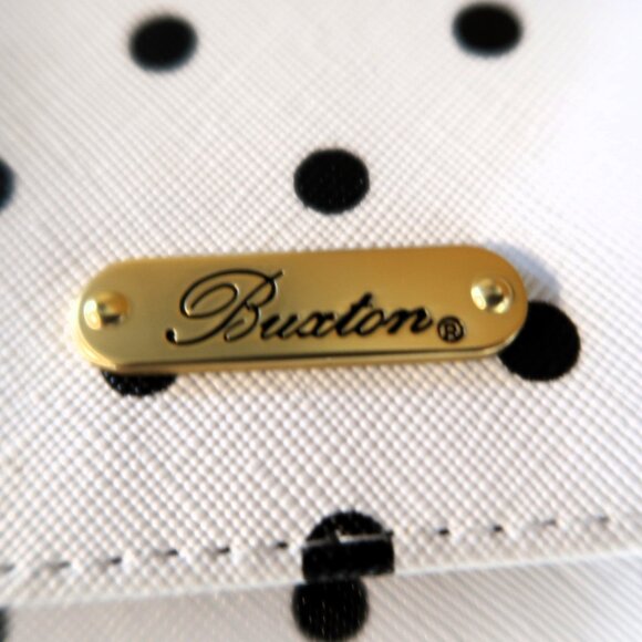 Woman's Buxton Wallet Black and White Dotted Gold Tone Hardware Small - Picture 2 of 6